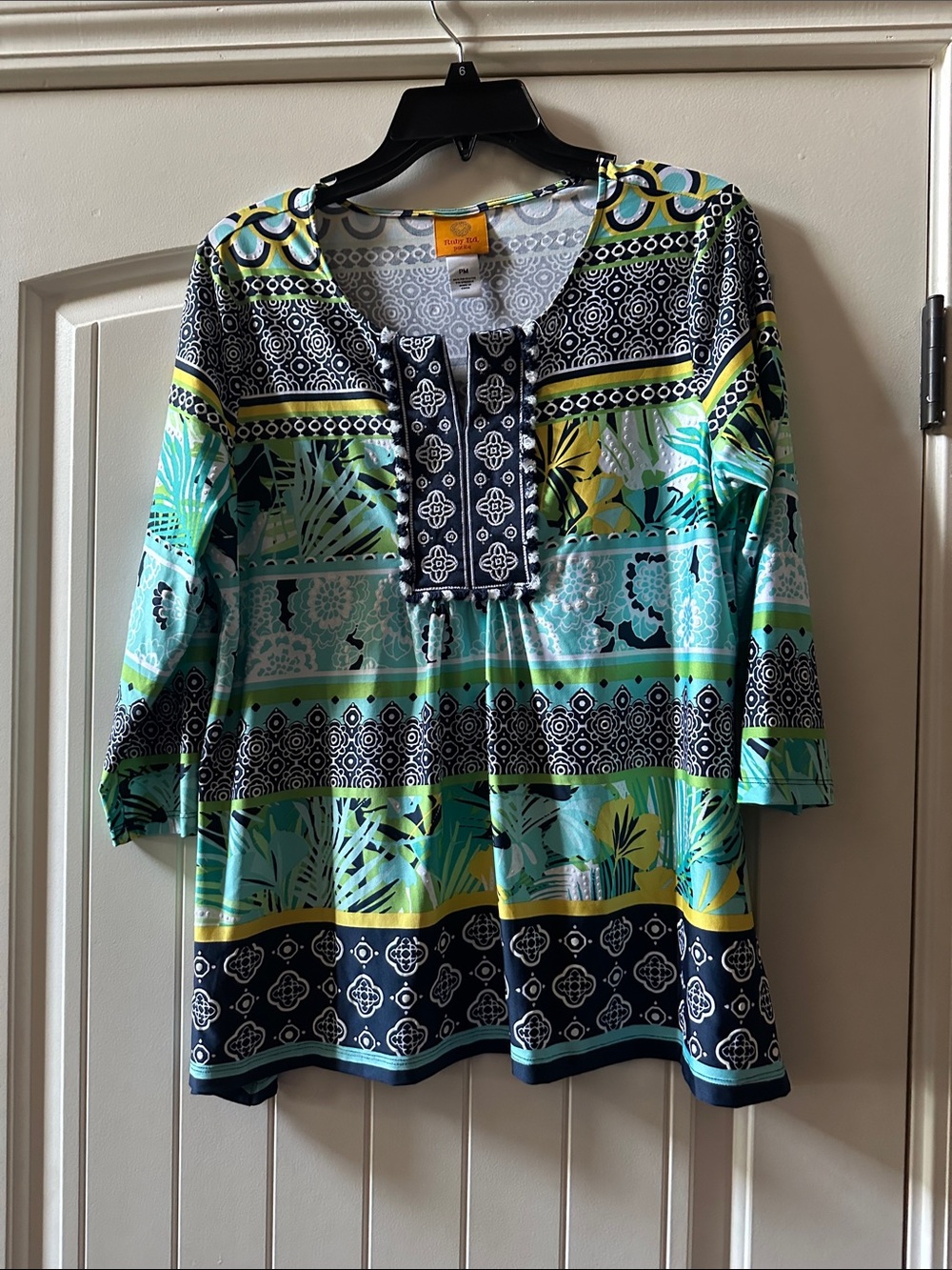 Ruby Rd. Aqua, Navy & Yellow Patterned Women’s Tunic